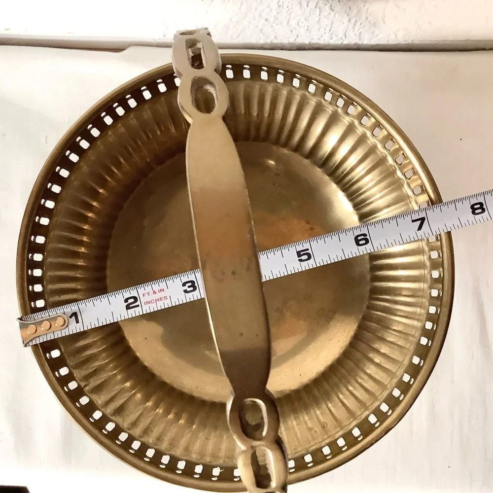 Vintage Brass Footed Bowl Basket With Handle - Detailed ~8 X 7.5 “